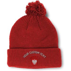 imageCustom Pom Pom Beanies for Women Poland Polska Seal Flag Embroidery Skull Cap Winter Hats for Men 1 SizeRed Personalized Text Here