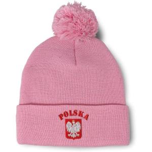imageCustom Pom Pom Beanies for Women Poland Polska Seal Flag Embroidery Skull Cap Winter Hats for Men 1 SizeSoft Pink Design Only