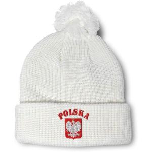 imageCustom Pom Pom Beanies for Women Poland Polska Seal Flag Embroidery Skull Cap Winter Hats for Men 1 SizeWhite Design Only