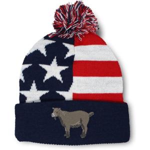 imageCustom Pom Pom Beanies for Women Pygmy Goat Embroidery Skull Cap Winter Hats for Men Acrylic 1 SizeAmerican Flag Design Only