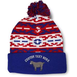 imageCustom Pom Pom Beanies for Women Pygmy Goat Embroidery Skull Cap Winter Hats for Men Acrylic 1 SizeAmerican Pixel Personalized Text Here