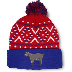 imageCustom Pom Pom Beanies for Women Pygmy Goat Embroidery Skull Cap Winter Hats for Men Acrylic 1 SizeAmerican X Design Only