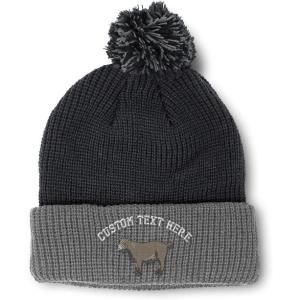 imageCustom Pom Pom Beanies for Women Pygmy Goat Embroidery Skull Cap Winter Hats for Men Acrylic 1 SizeBlack Grey Personalized Text Here