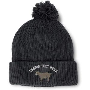 imageCustom Pom Pom Beanies for Women Pygmy Goat Embroidery Skull Cap Winter Hats for Men Acrylic 1 SizeBlack Personalized Text Here