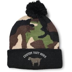 imageCustom Pom Pom Beanies for Women Pygmy Goat Embroidery Skull Cap Winter Hats for Men Acrylic 1 SizeCamo Personalized Text Here