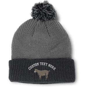 imageCustom Pom Pom Beanies for Women Pygmy Goat Embroidery Skull Cap Winter Hats for Men Acrylic 1 SizeGrey Black Personalized Text Here