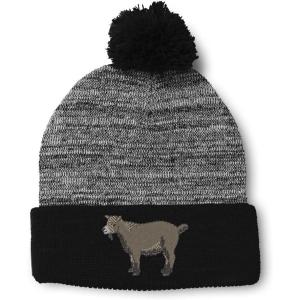 imageCustom Pom Pom Beanies for Women Pygmy Goat Embroidery Skull Cap Winter Hats for Men Acrylic 1 SizeHeather Gray Black Design Only