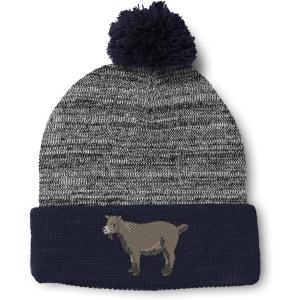 imageCustom Pom Pom Beanies for Women Pygmy Goat Embroidery Skull Cap Winter Hats for Men Acrylic 1 SizeHeather Gray Navy Design Only
