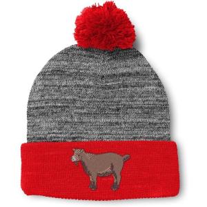 imageCustom Pom Pom Beanies for Women Pygmy Goat Embroidery Skull Cap Winter Hats for Men Acrylic 1 SizeHeather Gray Red Design Only