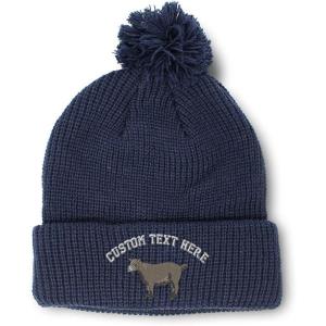 imageCustom Pom Pom Beanies for Women Pygmy Goat Embroidery Skull Cap Winter Hats for Men Acrylic 1 SizeNavy Personalized Text Here