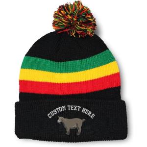 imageCustom Pom Pom Beanies for Women Pygmy Goat Embroidery Skull Cap Winter Hats for Men Acrylic 1 SizeRasta Personalized Text Here