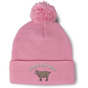 imageCustom Pom Pom Beanies for Women Pygmy Goat Embroidery Skull Cap Winter Hats for Men Acrylic 1 SizeSoft Pink Personalized Text Here