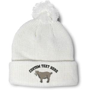 imageCustom Pom Pom Beanies for Women Pygmy Goat Embroidery Skull Cap Winter Hats for Men Acrylic 1 SizeWhite Personalized Text Here