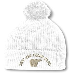 imageSave The Polar Bear Embroidery Embroidered Pom Pom Beanie Skully Hat Cap White