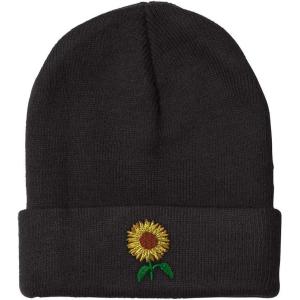 imageSpeedy Pros Beanies for Men Sunflower A Embroidery Flowers and Plants Winter Hats for Women Acrylic Skull Cap 1 SizeBlack Design Only