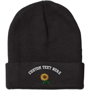 imageSpeedy Pros Beanies for Men Sunflower A Embroidery Flowers and Plants Winter Hats for Women Acrylic Skull Cap 1 SizeBlack Personalized Text Here