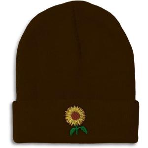 imageSpeedy Pros Beanies for Men Sunflower A Embroidery Flowers and Plants Winter Hats for Women Acrylic Skull Cap 1 SizeBrown Design Only