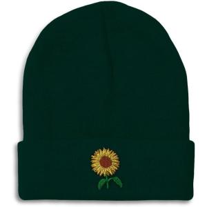 imageSpeedy Pros Beanies for Men Sunflower A Embroidery Flowers and Plants Winter Hats for Women Acrylic Skull Cap 1 SizeForest Green Design Only