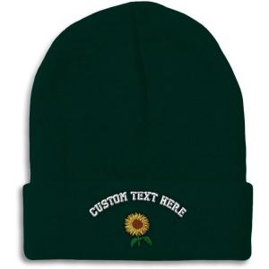 imageSpeedy Pros Beanies for Men Sunflower A Embroidery Flowers and Plants Winter Hats for Women Acrylic Skull Cap 1 SizeForest Green Personalized Text Here
