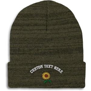 imageSpeedy Pros Beanies for Men Sunflower A Embroidery Flowers and Plants Winter Hats for Women Acrylic Skull Cap 1 SizeHeather Olive Green Personalized Text Here