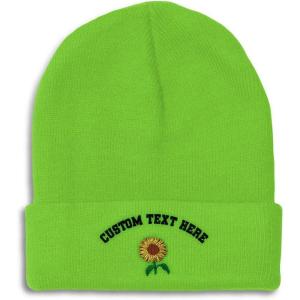 imageSpeedy Pros Beanies for Men Sunflower A Embroidery Flowers and Plants Winter Hats for Women Acrylic Skull Cap 1 SizeLime Personalized Text Here