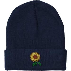 imageSpeedy Pros Beanies for Men Sunflower A Embroidery Flowers and Plants Winter Hats for Women Acrylic Skull Cap 1 SizeNavy Design Only