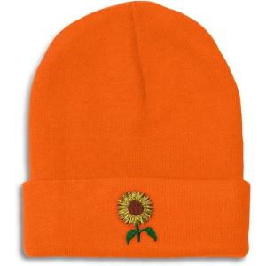 imageSpeedy Pros Beanies for Men Sunflower A Embroidery Flowers and Plants Winter Hats for Women Acrylic Skull Cap 1 SizeOrange Design Only