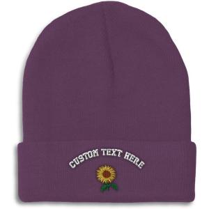 imageSpeedy Pros Beanies for Men Sunflower A Embroidery Flowers and Plants Winter Hats for Women Acrylic Skull Cap 1 SizePurple Personalized Text Here