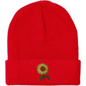 imageSpeedy Pros Beanies for Men Sunflower A Embroidery Flowers and Plants Winter Hats for Women Acrylic Skull Cap 1 SizeRed Design Only