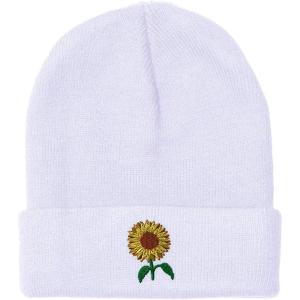imageSpeedy Pros Beanies for Men Sunflower A Embroidery Flowers and Plants Winter Hats for Women Acrylic Skull Cap 1 SizeWhite Design Only