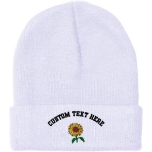 imageSpeedy Pros Beanies for Men Sunflower A Embroidery Flowers and Plants Winter Hats for Women Acrylic Skull Cap 1 SizeWhite Personalized Text Here