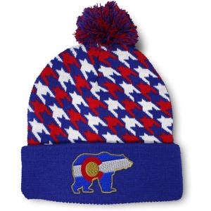 imageSpeedy Pros Pom Pom Beanies for Women Colorado State Flag Bear Embroidery Skull Cap Winter Hats for Men Acrylic 1 SizeAmerican Stars Design Only