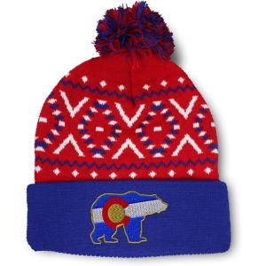 imageSpeedy Pros Pom Pom Beanies for Women Colorado State Flag Bear Embroidery Skull Cap Winter Hats for Men Acrylic 1 SizeAmerican X Design Only