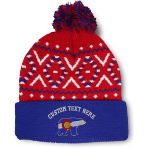 imageSpeedy Pros Pom Pom Beanies for Women Colorado State Flag Bear Embroidery Skull Cap Winter Hats for Men Acrylic 1 SizeAmerican X Personalized Text Here