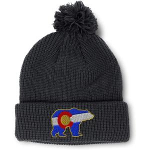 imageSpeedy Pros Pom Pom Beanies for Women Colorado State Flag Bear Embroidery Skull Cap Winter Hats for Men Acrylic 1 SizeBlack Design Only