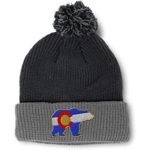imageSpeedy Pros Pom Pom Beanies for Women Colorado State Flag Bear Embroidery Skull Cap Winter Hats for Men Acrylic 1 SizeBlack Grey Design Only