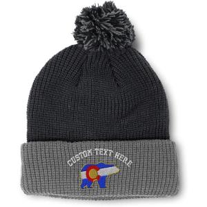 imageSpeedy Pros Pom Pom Beanies for Women Colorado State Flag Bear Embroidery Skull Cap Winter Hats for Men Acrylic 1 SizeBlack Grey Personalized Text Here