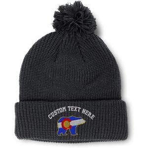 imageSpeedy Pros Pom Pom Beanies for Women Colorado State Flag Bear Embroidery Skull Cap Winter Hats for Men Acrylic 1 SizeBlack Personalized Text Here
