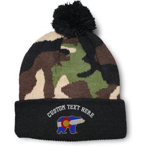 imageSpeedy Pros Pom Pom Beanies for Women Colorado State Flag Bear Embroidery Skull Cap Winter Hats for Men Acrylic 1 SizeCamo Personalized Text Here