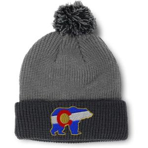 imageSpeedy Pros Pom Pom Beanies for Women Colorado State Flag Bear Embroidery Skull Cap Winter Hats for Men Acrylic 1 SizeGrey Black Design Only