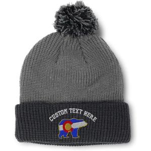imageSpeedy Pros Pom Pom Beanies for Women Colorado State Flag Bear Embroidery Skull Cap Winter Hats for Men Acrylic 1 SizeGrey Black Personalized Text Here