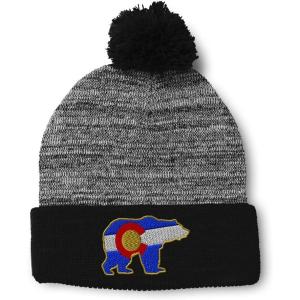 imageSpeedy Pros Pom Pom Beanies for Women Colorado State Flag Bear Embroidery Skull Cap Winter Hats for Men Acrylic 1 SizeHeather Gray Black Design Only