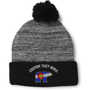 imageSpeedy Pros Pom Pom Beanies for Women Colorado State Flag Bear Embroidery Skull Cap Winter Hats for Men Acrylic 1 SizeHeather Gray Black Personalized Text Here