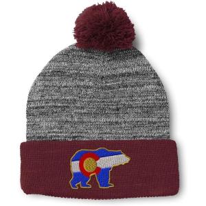 imageSpeedy Pros Pom Pom Beanies for Women Colorado State Flag Bear Embroidery Skull Cap Winter Hats for Men Acrylic 1 SizeHeather Gray Burgundy Design Only