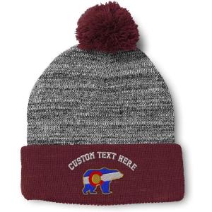 imageSpeedy Pros Pom Pom Beanies for Women Colorado State Flag Bear Embroidery Skull Cap Winter Hats for Men Acrylic 1 SizeHeather Gray Burgundy Personalized Text Here