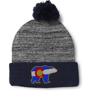 imageSpeedy Pros Pom Pom Beanies for Women Colorado State Flag Bear Embroidery Skull Cap Winter Hats for Men Acrylic 1 SizeHeather Gray Navy Design Only
