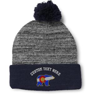 imageSpeedy Pros Pom Pom Beanies for Women Colorado State Flag Bear Embroidery Skull Cap Winter Hats for Men Acrylic 1 SizeHeather Gray Navy Personalized Text Here