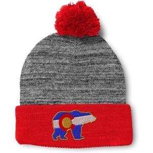 imageSpeedy Pros Pom Pom Beanies for Women Colorado State Flag Bear Embroidery Skull Cap Winter Hats for Men Acrylic 1 SizeHeather Gray Red Design Only