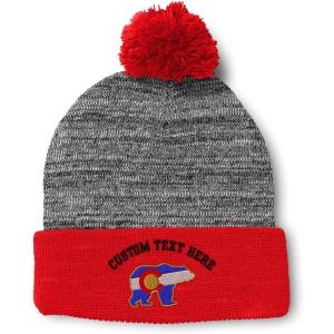 imageSpeedy Pros Pom Pom Beanies for Women Colorado State Flag Bear Embroidery Skull Cap Winter Hats for Men Acrylic 1 SizeHeather Gray Red Personalized Text Here