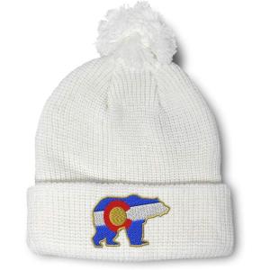 imageSpeedy Pros Pom Pom Beanies for Women Colorado State Flag Bear Embroidery Skull Cap Winter Hats for Men Acrylic 1 SizeWhite Design Only